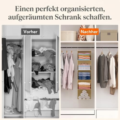 Lifewit Hängeregal für Kleiderschrank, Beige, 5 Fächern, 2 Stück – Ansicht 6