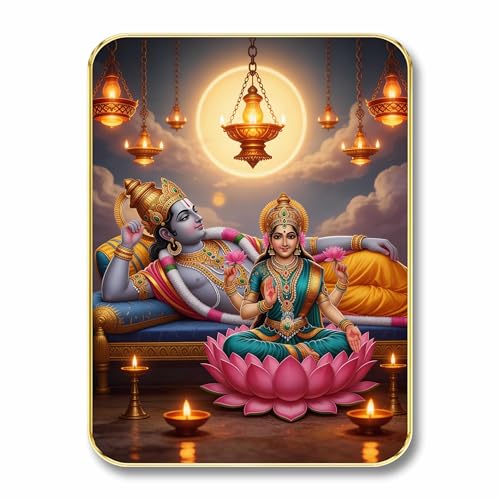 Image of SAF Divine Vishnu Lakshmi Wall Art with Table Top Stand & Wall Hanging Hole | Premium MDF Religious Painting for Mandir Living Room Bedroom Office Home Decor Gift