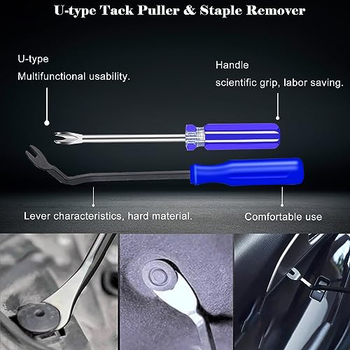 Image of 4Pcs Upholstery Staple Remover Tool Set Including 7inch End Cutting Plier,V Tip Tack Puller,U Tip Tack Puller,Staple Remover,Nail Puller Carpet Remover for Furniture Floor Photo Frame