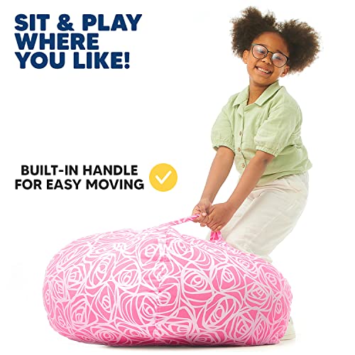 5 Stars United Stuffed Animal Storage Bean Bag - Cover Only - Plush Toys Holder And Organizer For Boys And Girls - Pink Roses, Hatch Stars, Bundle #TOP3