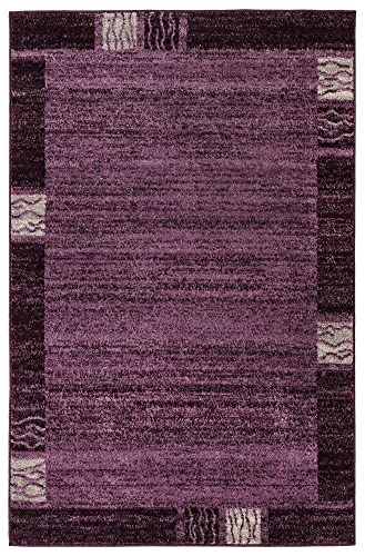 Image of Unique Loom Del Mar Collection Area Rug- Transitional Inspired with Modern Contemporary Design(4' 1 x 6' 1 Rectangular, Purple / Beige)