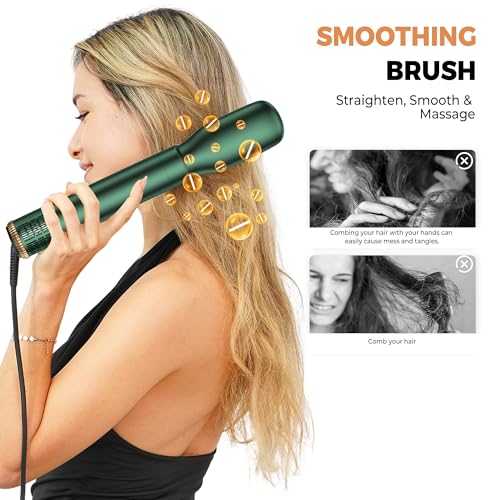 Image of Blow Dryer Brush Set 5 in 1, Hot Air Styler Negative Ionic Low-Temp Hair Care Air Curling Wrap, Round Brush Dryer & Curling Iron for Dry Volumize Straight Curl, 100-120V