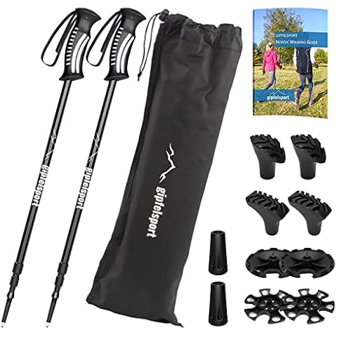 Trekking poles - pair with bag I Hiking and Walking poles for men and women, adjustable | Telescopic poles with attachments, rubber buffer I + free eBook Cover