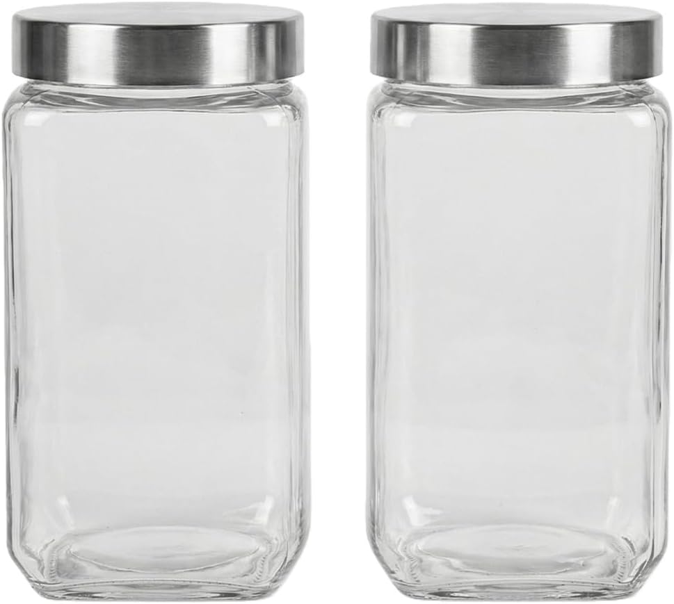 Glass Canister, 2 Pack Glass Pantry Jars Pantry Storage Jars Food Storage Jar, Clear Canisters With Lids Pantry Jar With Lid For Flour, Sugar, Coffee, Cookies, Beans, Pasta, Snacks (51 oz)