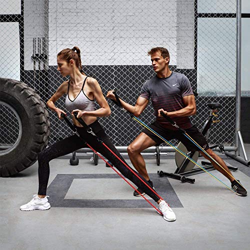 Huishang Resistance Bands Set, Exercise Bands with Handles, Door Anchor and Ankle Straps, Workout Bands for Women Men, Home Workouts - Thumbnail 5