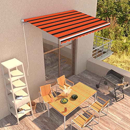 Myheimly Einziehbare Markise Handbetrieben Gelenkarmmarkise Balkonmarkise Sonnenschutz Sichtschutz Terrasse Balkon 350 x 250 cm Orange und Braun