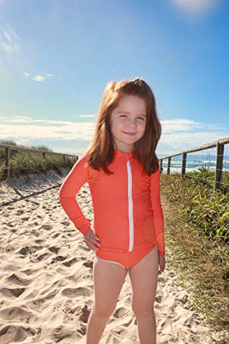 Girls Long Sleeve Rash Guard Swimwear, Zip Swim Shirt, Sun Upf 50+ (7, Orange Rash Guard) #TOP5