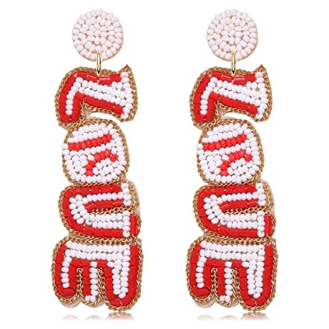 Beaded Earrings Handmade Love Football Baseball Soccer Dangle Earrings for Women Fun Hypoallergenic Sport Team Earrings Statement Game Day Birthday Jewelry Gift for Sports Fan, beads, beads Cover