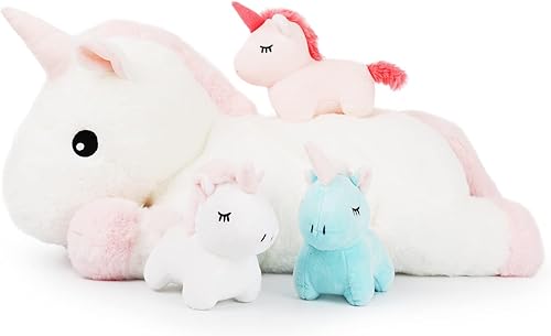 Miniatura 7 de WEIGEDU Unicornio para madre e niños, juguete de peluche 4 en 1 con 3 unicornios para bebés, juego de 4, 18 pulgadas