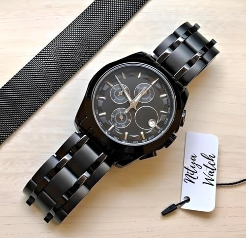 Image of Stainless Steel Date Series Men's Black Chain Analog Watches Classic, Attractive, Professional, Top-Trendy and Stylish Analog Watches for Men /Boys for Office, School Use