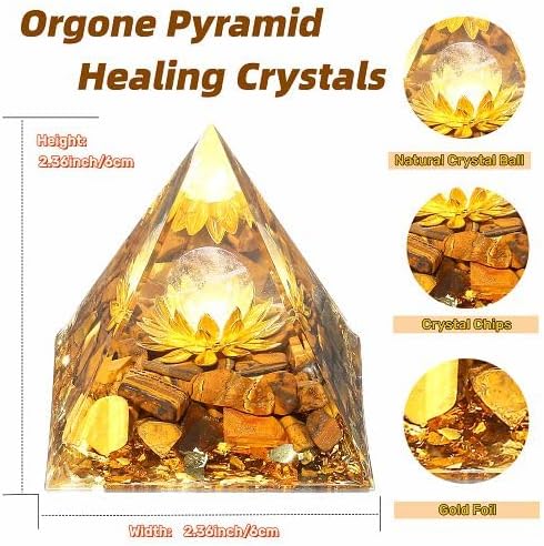 Miniatura 6 de YATOJUZI Cristales de pirámide de orgón de 2.4 pulgadas, piedras preciosas de orgonita de ojo de tigre, chakras, reiki, para energía positiva,