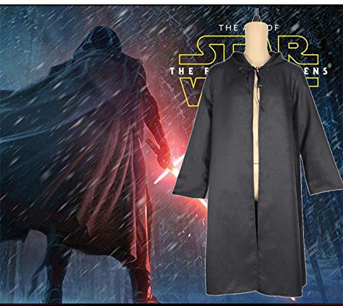 JIAHG Halloween Jedi Warrior Hooded Cloak Black Wizard Vampire Robe Medieval Knight Cloak Adult Gothic Costume Cape with Hood Fancy Dress Witch Mantle Cosplay Outfit for Men Women (Black) - Image 2