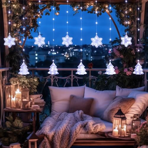 BLOOMWIN Christmas Window Lights Indoor - 2M 160 LED Christmas Window Decorations, Snowflake Curtain Hanging Fairy String Icicle Lights for Xmas Noel Bedroom Holiday Home Outdoor, Cold White USB - image 7