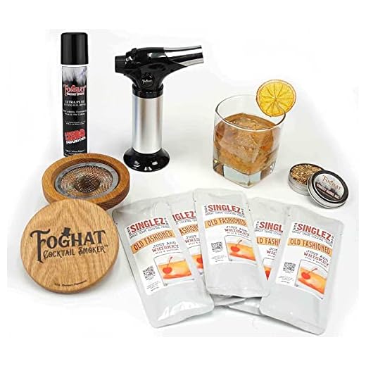 Foghat Cocktail Smoker Kit - Bourbon Barrel Oak Fuel Wood Shavings & Smoking Torch & Butane | Infuse Cocktails, Whiskey, Cheese & Meats (Foghat Smoked Old Fashioned Cocktail Kit)
