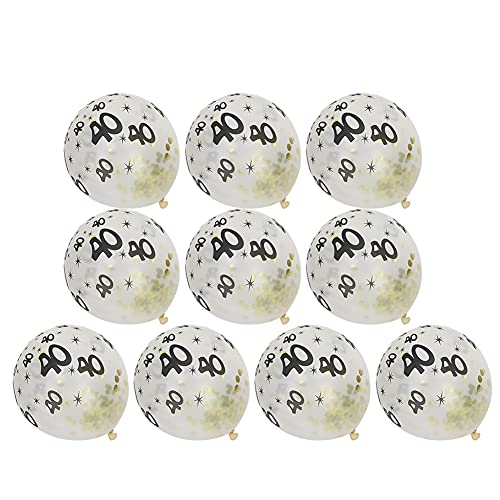 Globos Transparentes de Látex 12in con Confeti y Número 40, Pack 10 Pcs - Decoración para Cumpleaños, Bodas y Aniversarios, Colores Rosa Oro, Plata y Dorado (bolas de confeti plateadas)
