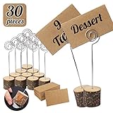 Habbi 30pcs Wood Place Card Holders, Rustic Table Numbers Holder, Table Name Card Holder with Kraft Place Cards Bulk for Wedding or Home Party Table Number Sign