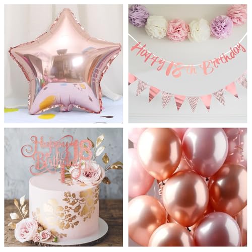 Image of Jobkoo 18th Birthday Decorations for Girls, Retro Pink Nude Number 18 Balloon Set Happy 18th Birthday Banner Cake Topper Dusty Pink Beige Rosegold Star Balloons for Boho 18 Year Old Bday Party Decor