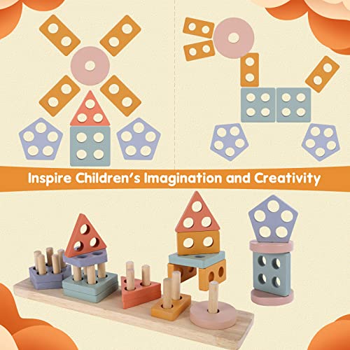 Wtust Montessori Toys For 1 2 3 Years Old Boys Girls,Toddler Learning Educational Wooden Sorting & Stacking Toys,Shape Sorter Color Stacker Toy Preschool Kid Puzzles Gifts 1-3 #TOP5