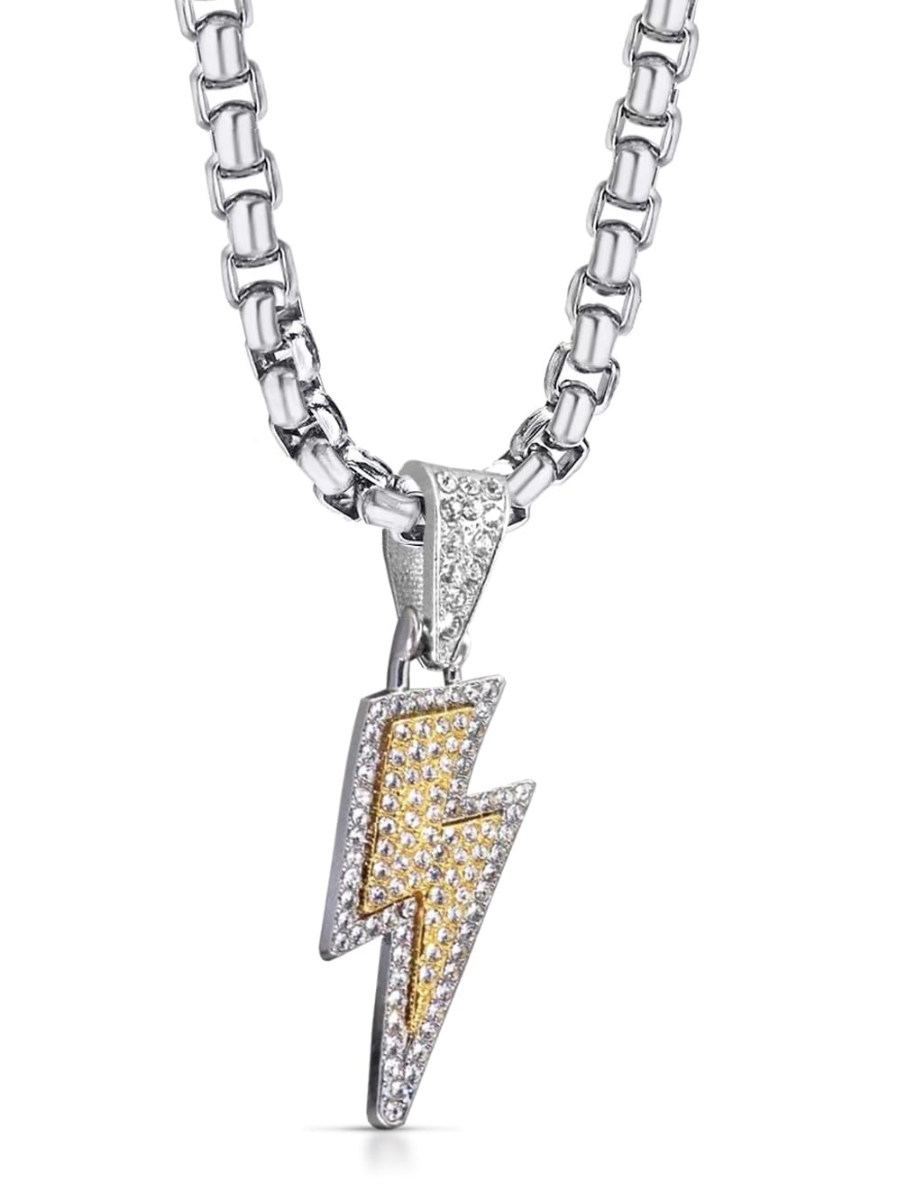 Airtick Unisex Trending Stainless Steel Crystal Diamond Nug/Stone Studded Harry Potter Bling Rhinestone Lightning Bolt Flash Zig Zag Funky Punk Pendant Locket Necklace With Box Chain (B0D8QCK68R) Amazon Price History, Amazon Price Tracker