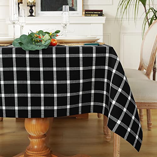 60 X 84 Inches Soft Rectangle Waffle Table Cloth, Wrinkle Resistant Washable Fabric Farmhouse Checkered Tablecloths For Dining Tables, Buffet Parties, Holiday - Black And White Gingham #TOP6