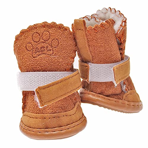 Hundeschuhe Pfotenschutz,Hundeschuhe Kleine Hunde,Plüsch Hundestiefel,Hundeschuhe Winter,Hund Schneestiefel,Hunde Schuhe Anti Rutsch,Schneestiefel für Haustiere für kleine,Sport im Freien (Braun 2)