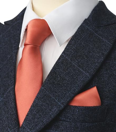 Image of Boy's Solid Tie with Pocket Square Set, Regular Necktie for Children and Kids, Self-Tied