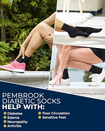 Image of Pembrook Knit Diabetic Socks for Men & Women - 6 Pairs, Wide Non Binding Neuropathy Socks for Women, Smooth Toe Seams