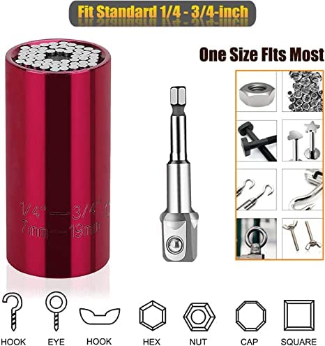 Universal Adapter Socket, 2 Packs Professional Socket Grip Adapter 1/4 to 3/4 inch (7-19mm) Ratchet Wrench Power Drill Adapter Tools Gifts for Men Him Husband Dad Father DIY Handyman