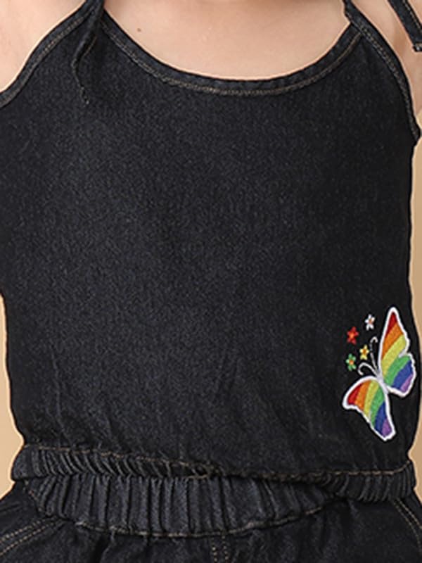 Image of superminis Girl's Denim Solid Top And Trouser Co-Ords Set Dress | Stylish & Comfortable