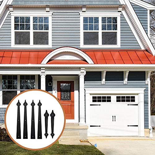 Lwzh Metal Gate Door House Hinge Handle Set, Decorative Garage Door Carriage Accents Door Hardware Black 2 Handles 4 Hinges, Screws Included #TOP7