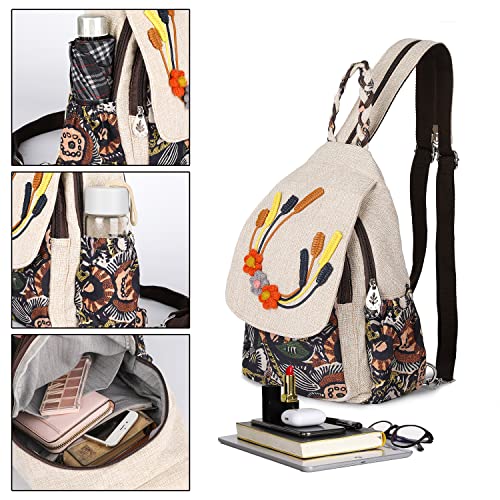 Image of Lady's Convertible Sling Bag, Hand Craft Artisan Purse, Beautiful Canvas Premium Casual Day Mini Backpack for Women (Two Grapes)