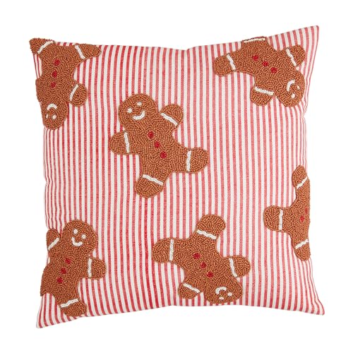 Mud Pie Beaded Pillow, Gingerbread, 18" x 18" by Mud Pie - Used condition - US$12.40
