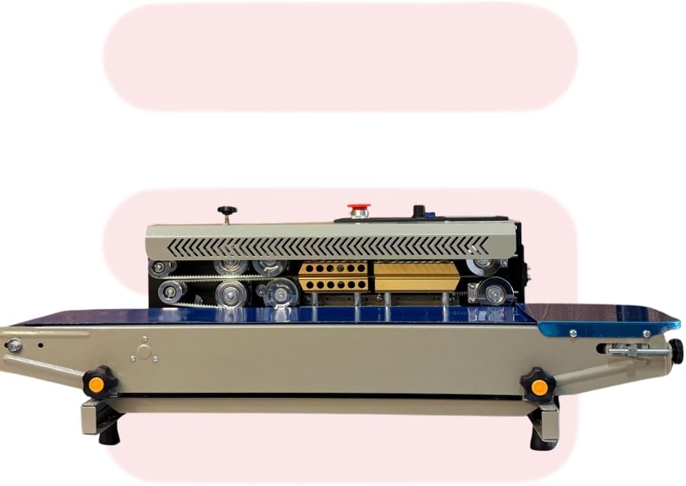 Sonic Industries FR900 Continuous Band Sealing Machine for Food Packets | Speed 0-18m/min | Seal Width 6-15mm | Plastic Bag Sealer for Pouches, Covers, & Packaging (220V/110V) (Mild Steel body)