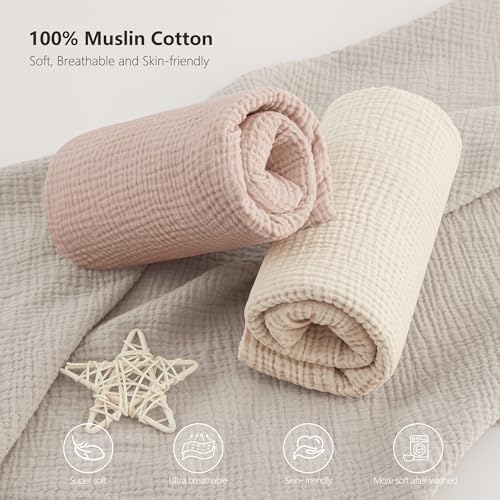 Image of Bearmoss Muslin Mini Crib Sheets for Pack N Play Mattress - 100% Cotton - 38 inchx26 inch Soft Breathable Playard Baby Crib Sheets Neutral for Boys Girls - 2 Pack (Baby Face)