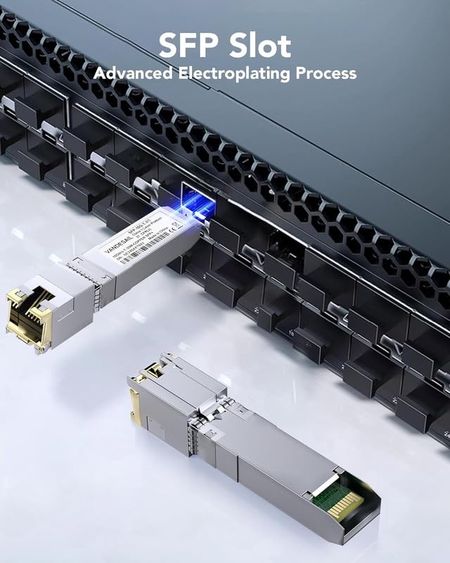 VANDESAIL 1 Pack 10GBase-T SFP+ to RJ45 Transceiver,10G SFP+ Module,10Gb Copper Ethernet Adapter Compatible with Cisco SFP-10G-T-S and More,Cat6a/Cat7/Cat8 SFP Module(with a 1m/3FT cat8 Cable)