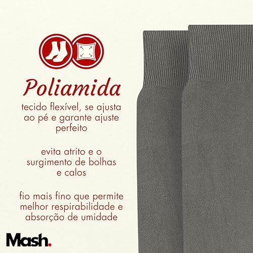Kit 6 Pares Meia Social Mash Lisa Fina 100% Poliamida Cano Longo Classica | 6 Cinzas | 39-42