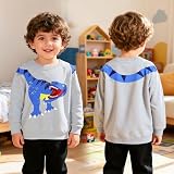 Baogaier Bluza chłopięca Dinozaur Granatowy nadruk Pulower Długi rękaw Okrągły dekolt Bluza Wiosna Jesień Zima Odzież sportowa Casual Dres Jersey Sweter Kurtka dla Dzieci 2-7 lat, Szary, 4-5 lat