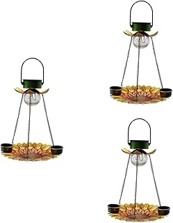 Happyyami 3pcs solar bird feeder solar lamp feeder wild bird feeder Hanging Bird Bath outdoor solar lights birds feeders for outside exterior solar lights Iron Bird Feeder Solar Light Feeder