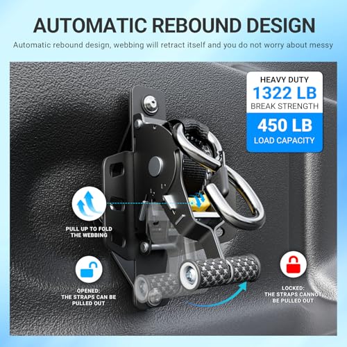 Image of SZYANG 2PCS Retractable Ratchet Straps Compatible with 2009-2014 Ford F150 Retractable Tie Down Straps Replacement for 2009-2014 Ford F-150 Accessories