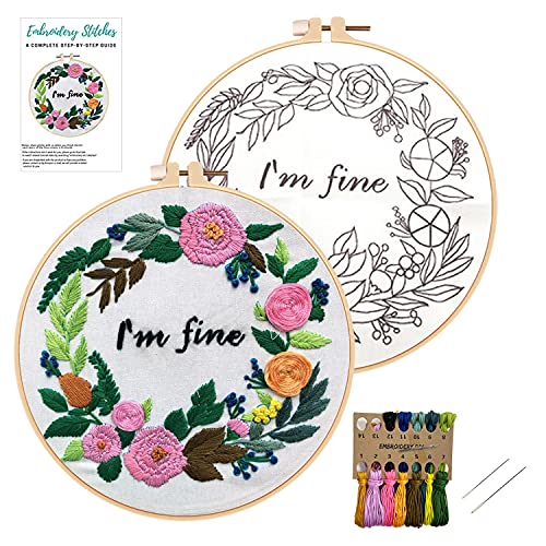 Embroidery Kit, Nuberlic Funny Cross Stitch Kits for Adults Stamped Needlepoint with Embroidery Hoop Cloth Needles Threads