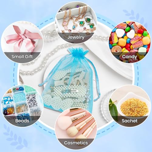 Image of ANZNKU 50 Pack Lake Blue Organza Bags 5x7 Inch, Mesh Bag Drawstring for Jewelry Crafts Party Favors, Small Mesh Gift Bags for Baby Shower, Easter Gifts, Wedding Party