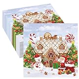 Tcoyodw 80 Pcs Christmas Santa Claus Gingerbread House Snowman Paper Napkins Winter Xmas Happy Birthday Party Disposable Napkins Merry Christmas Party Table Decorations Supplies
