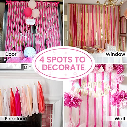 Image of PartyWoo Pink Crepe Paper Streamers 6pcs 492ft Pack of Light Hot Dark Pink Peach Ivory White Crepe Paper Streamers for Birthday Gender Reveal Baby Shower Graduation Bachelorette Party Decorations