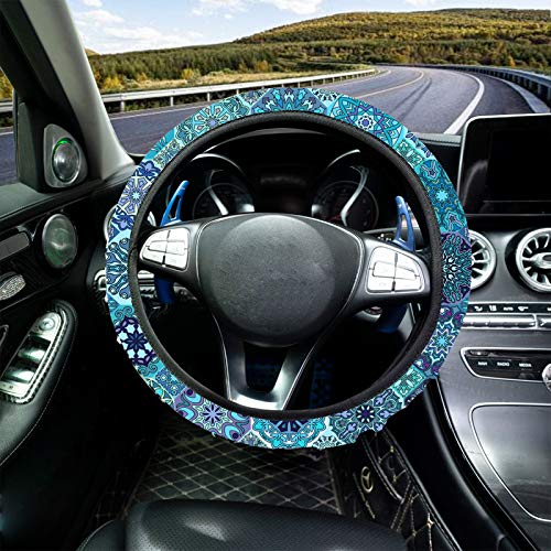 6 PCS Vintage bohemian Car Accessories, Bohemia for Steering Wheel Cover,Vehicle Center Console Armrest Cover Pad,Bohemian Hand Sanitizer Keychain,2PCS Quarter Holder Keychain,Wristlet Keychain - Thumbnail 3