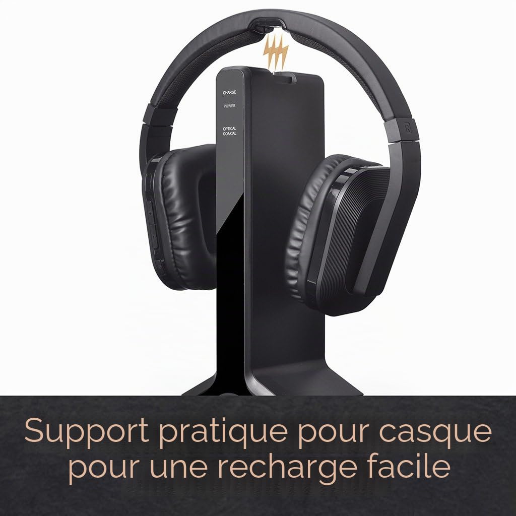 Avantree HT280 Casque sans Fil TV avec Station de Charge Emetteur RF 2.4G, Prise Optique numérique, Casque à Volume élevé Idéal pour Personnes âgées, portée de 30m sans Latence