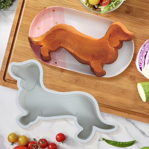 iplusmile 2 Stück Dackel Backform: Silikon Kuchenform in Hund Design, Lebensmittelecht und Hitze beständig - Für Geburtstagskuchen, Muffins, Schokolade, Mousse und Brot, Farbiges