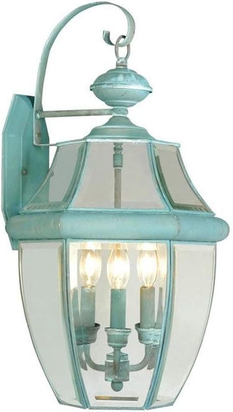 Livex Lighting 2351-06 Outdoor Wall Lantern with Clear Beveled Glass Shades, Verdigris