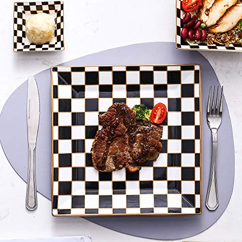 Porlien Checker Pattern 24-Piece Square Dinnerware Set For 6 With Side Dishes #TOP4