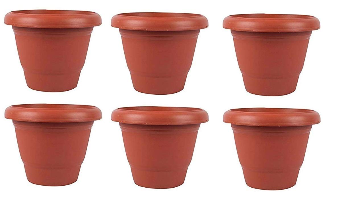 First Smart Deal Plastic Planter Pot, Brown, Standard, 10 Inches 6 Pieces