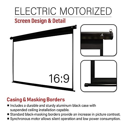Akia Screens 110 inch Motorized Electric Remote Controlled Drop Down Projector Screen 16:9 8K 4K HD 3D Retractable Ceiling Wall Mount Black Projection Screen Office Home Theater Movie AK-MOTORIZE110H1 - Thumbnail 3